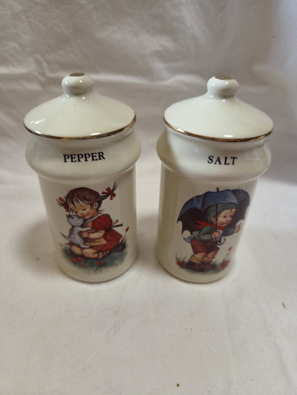 Vintage Salt and pepper Shaker Hummel Boy and Girl 4 Inches Tall